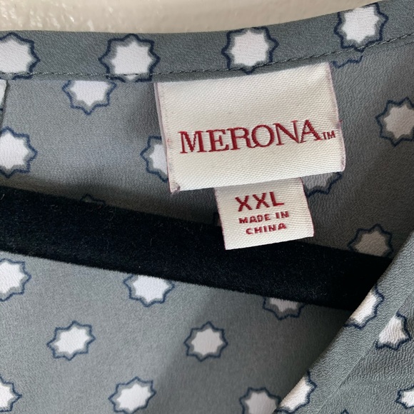 Merona gray short sleeve blouse white polka dots - Picture 5 of 6